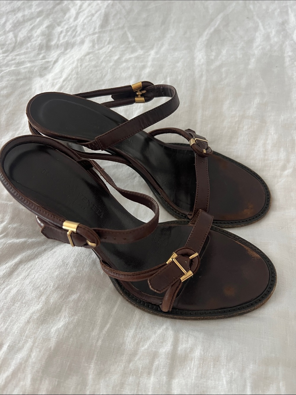Bottega Veneta Dark Brown Leather Strappy Heels